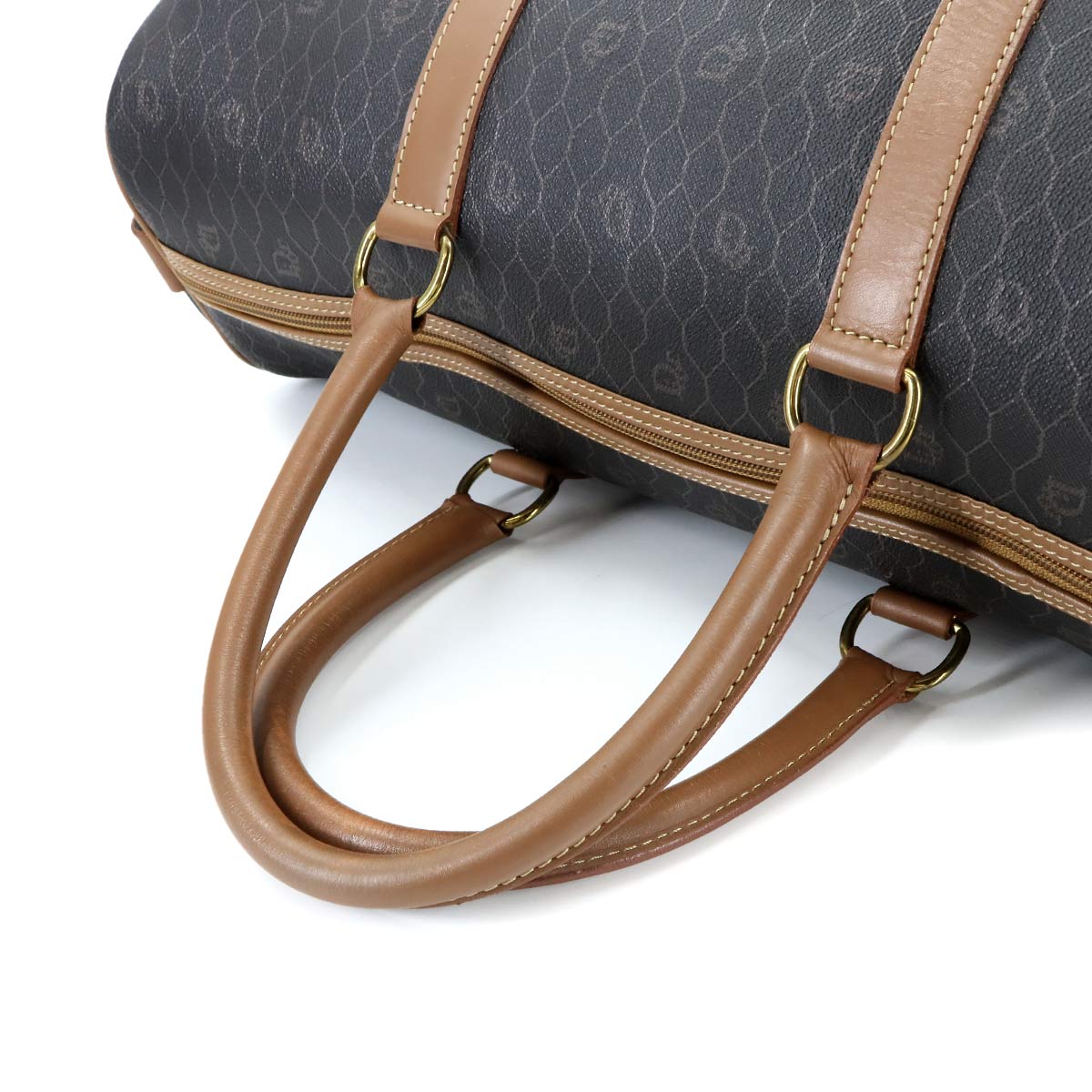Honeycomb Boston Bag PVC Leather Brown Luggage