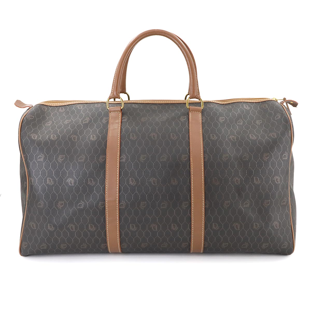 Honeycomb Boston Bag PVC Leather Brown Luggage