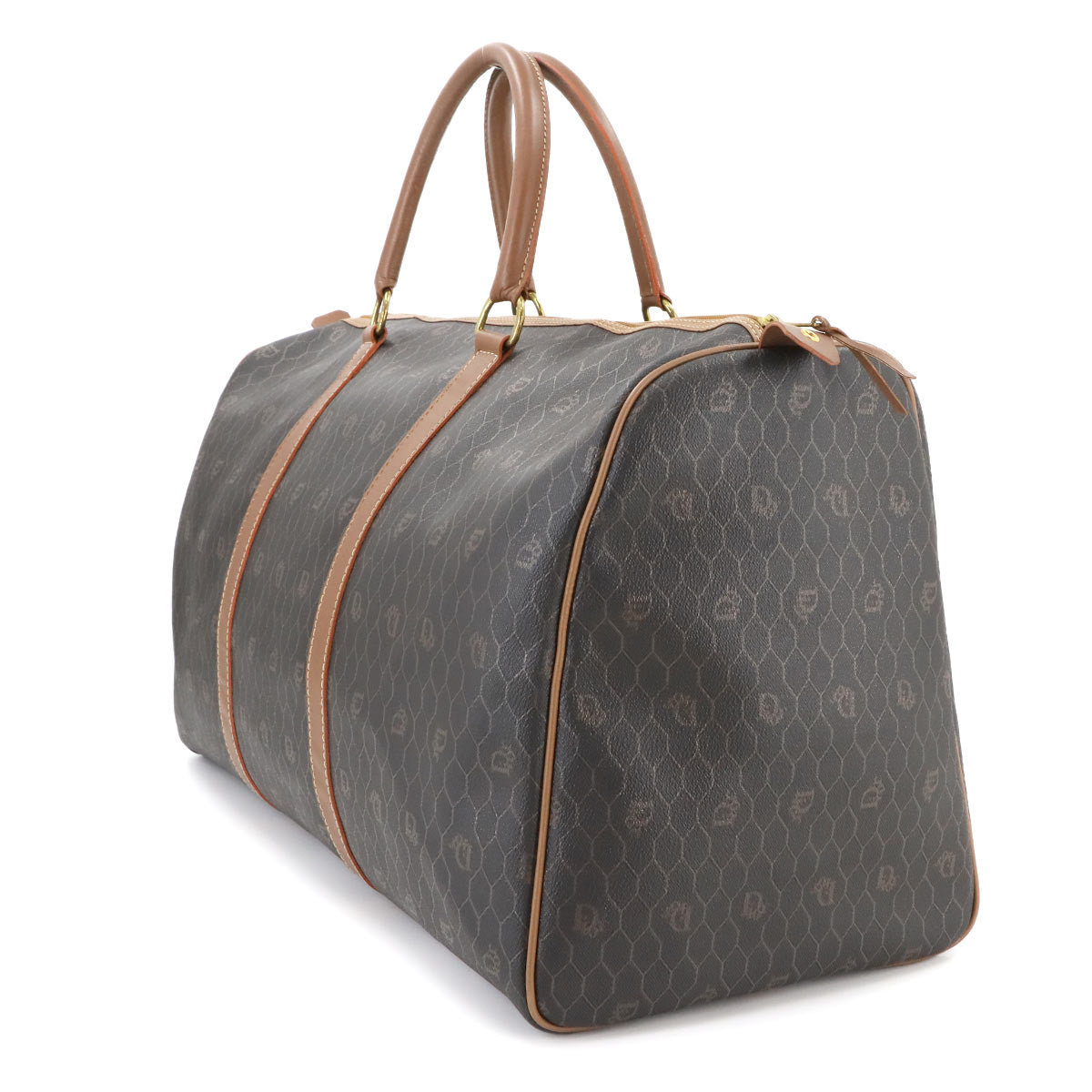 Honeycomb Boston Bag PVC Leather Brown Luggage