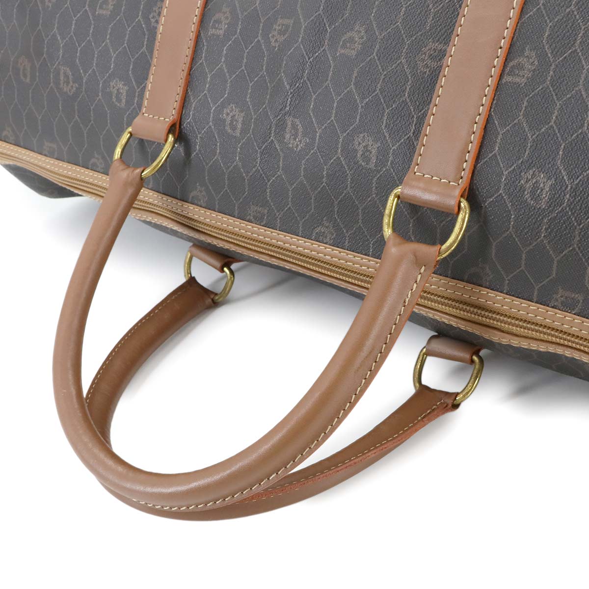 Honeycomb Boston Bag PVC Leather Brown Luggage
