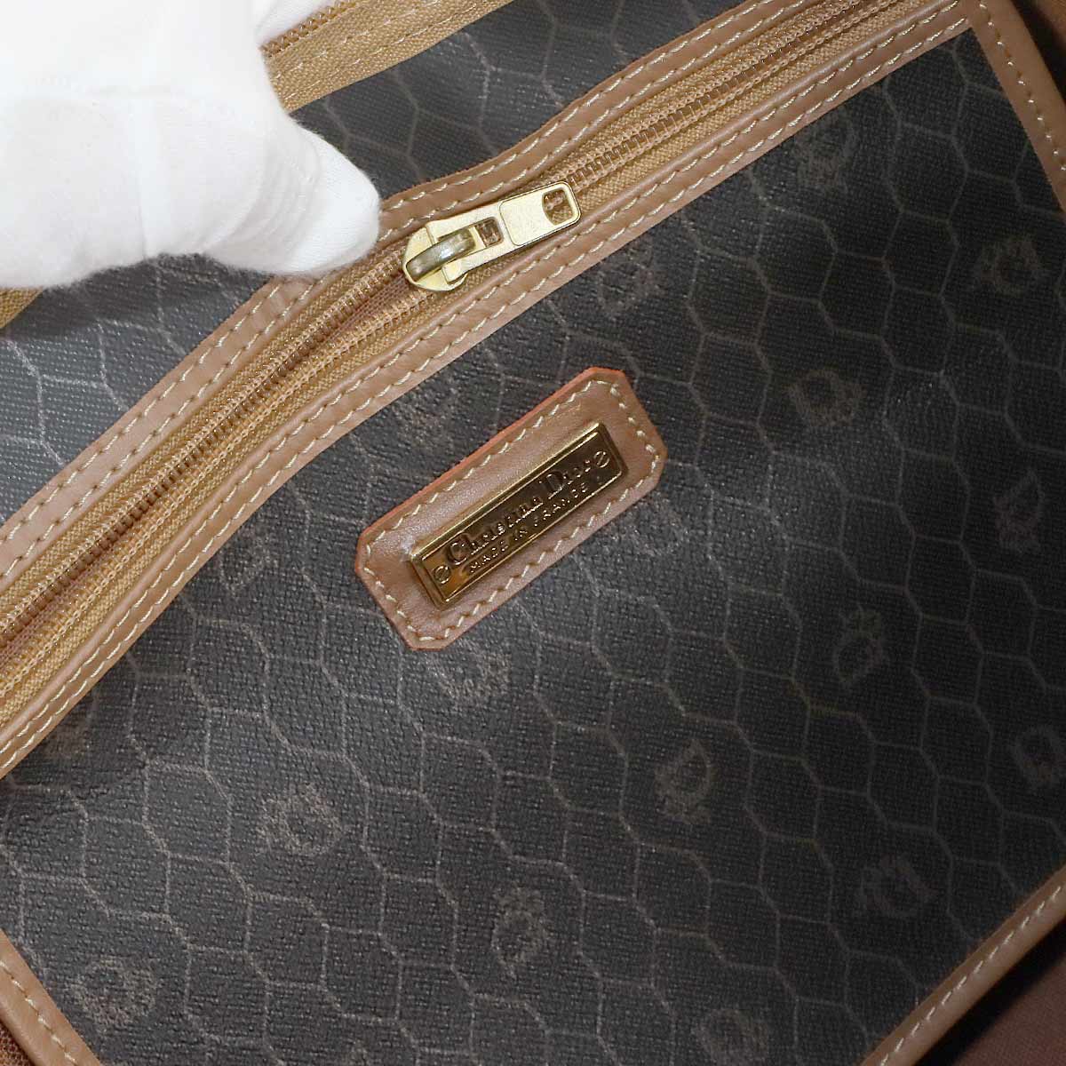 Honeycomb Boston Bag PVC Leather Brown Luggage