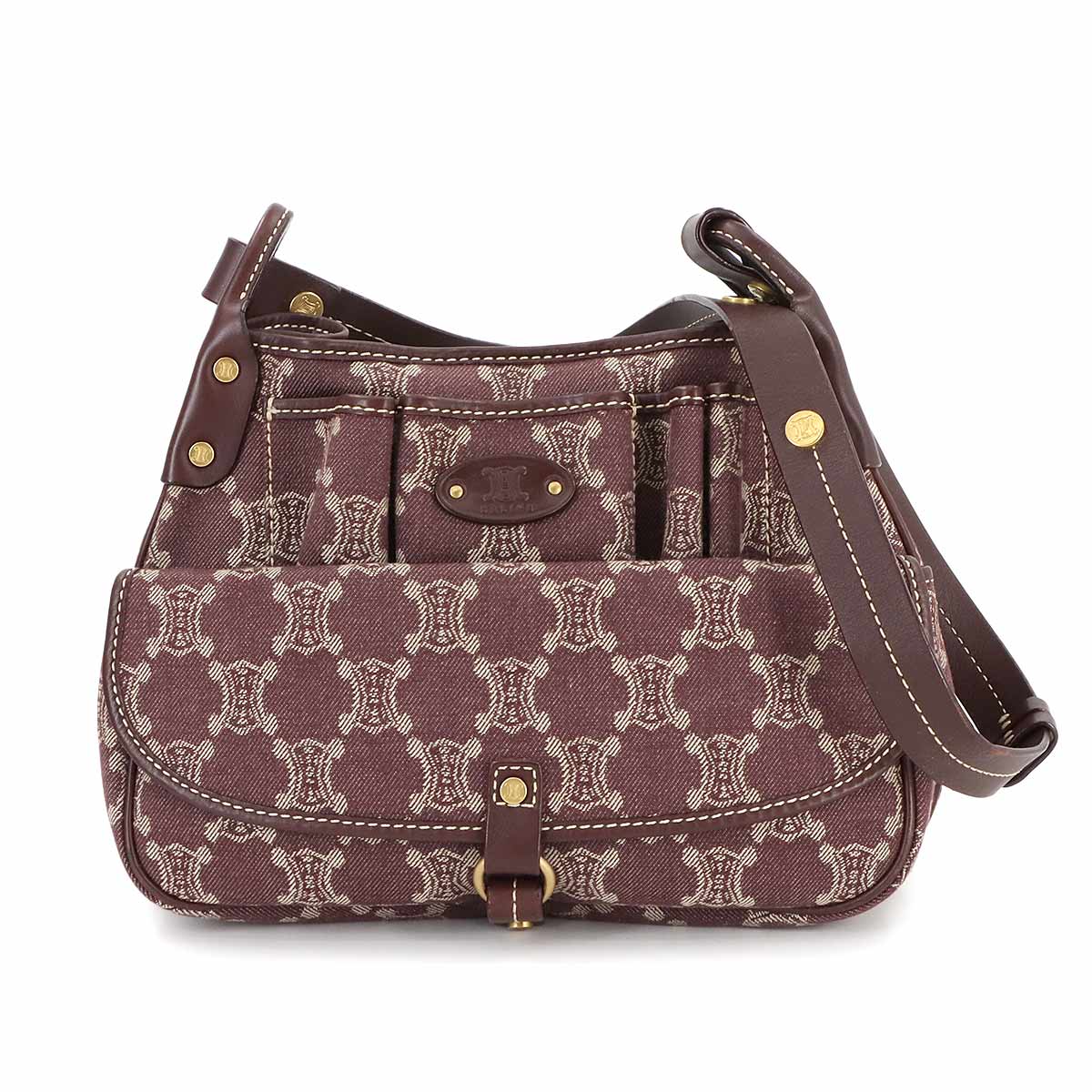 Macadam Shoulder Bag Denim Leather Brown Purse