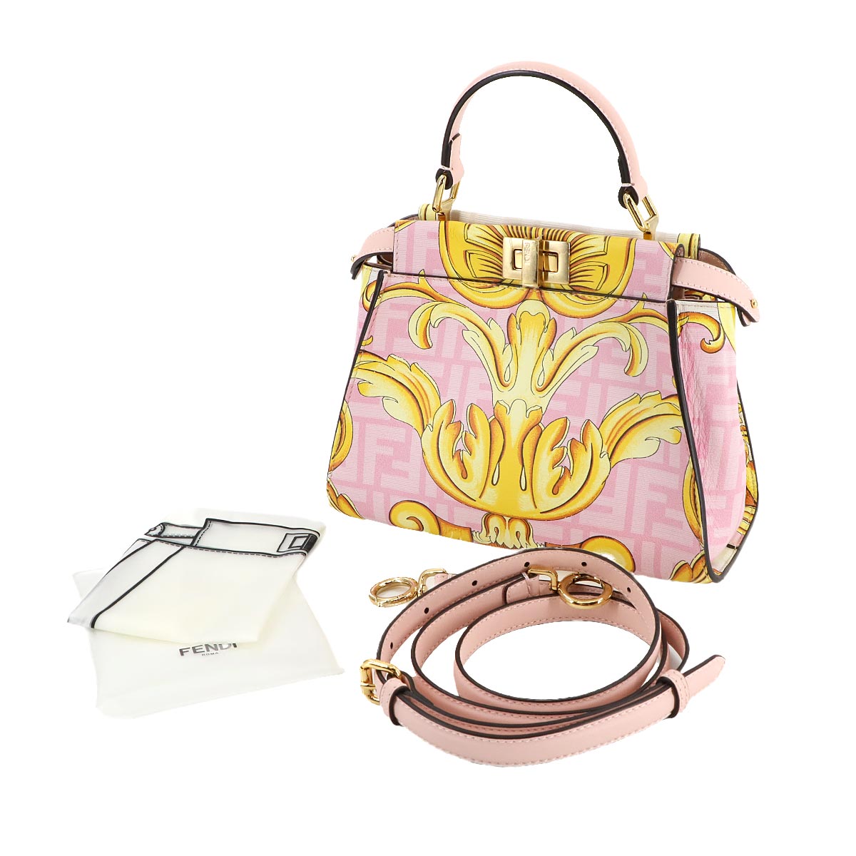 Fendace Peekaboo Hand Shoulder Bag Leather Pink 8BN244