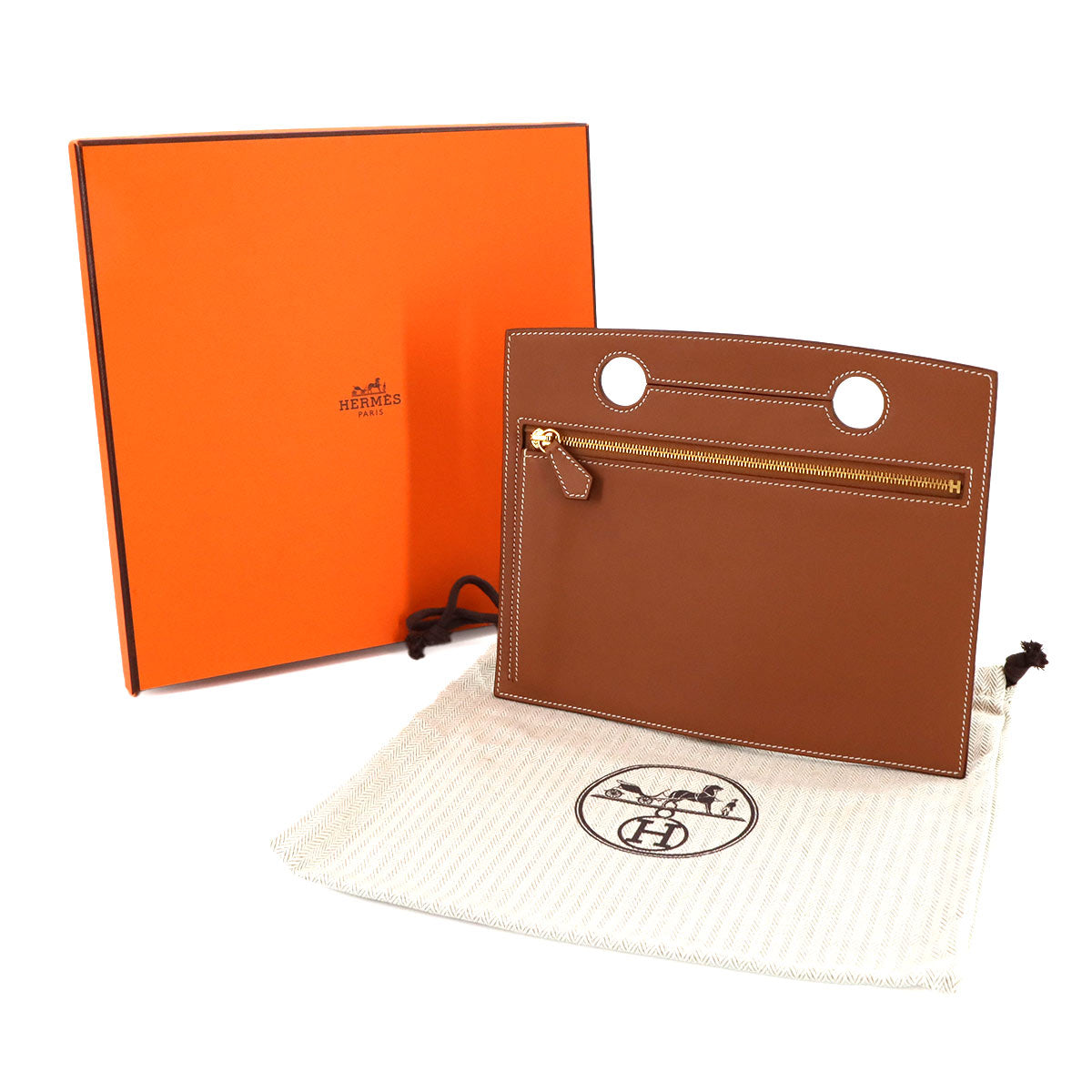 Birkin Backpocket Pouch 25 Veau Swift Gold Brown Purse