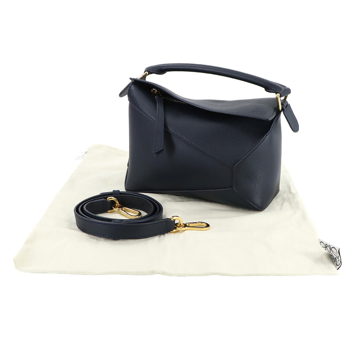 Pazzle Bag Small 2way Hand Shoulder Bag Leather Navy