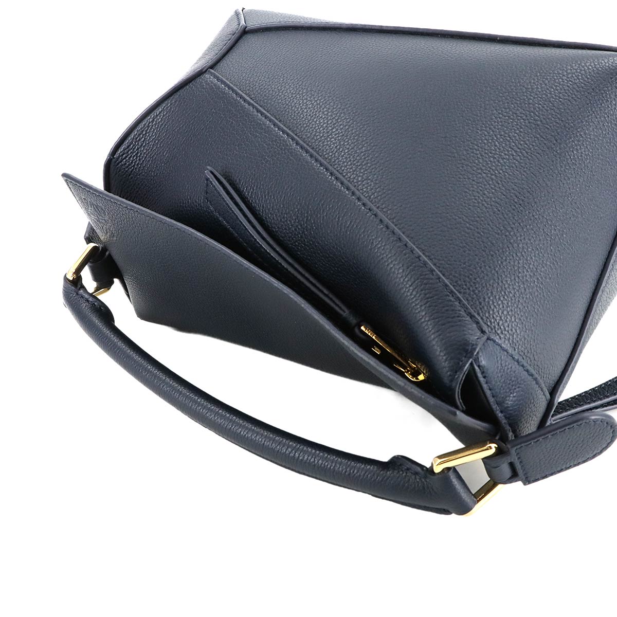 Pazzle Bag Small 2way Hand Shoulder Bag Leather Navy