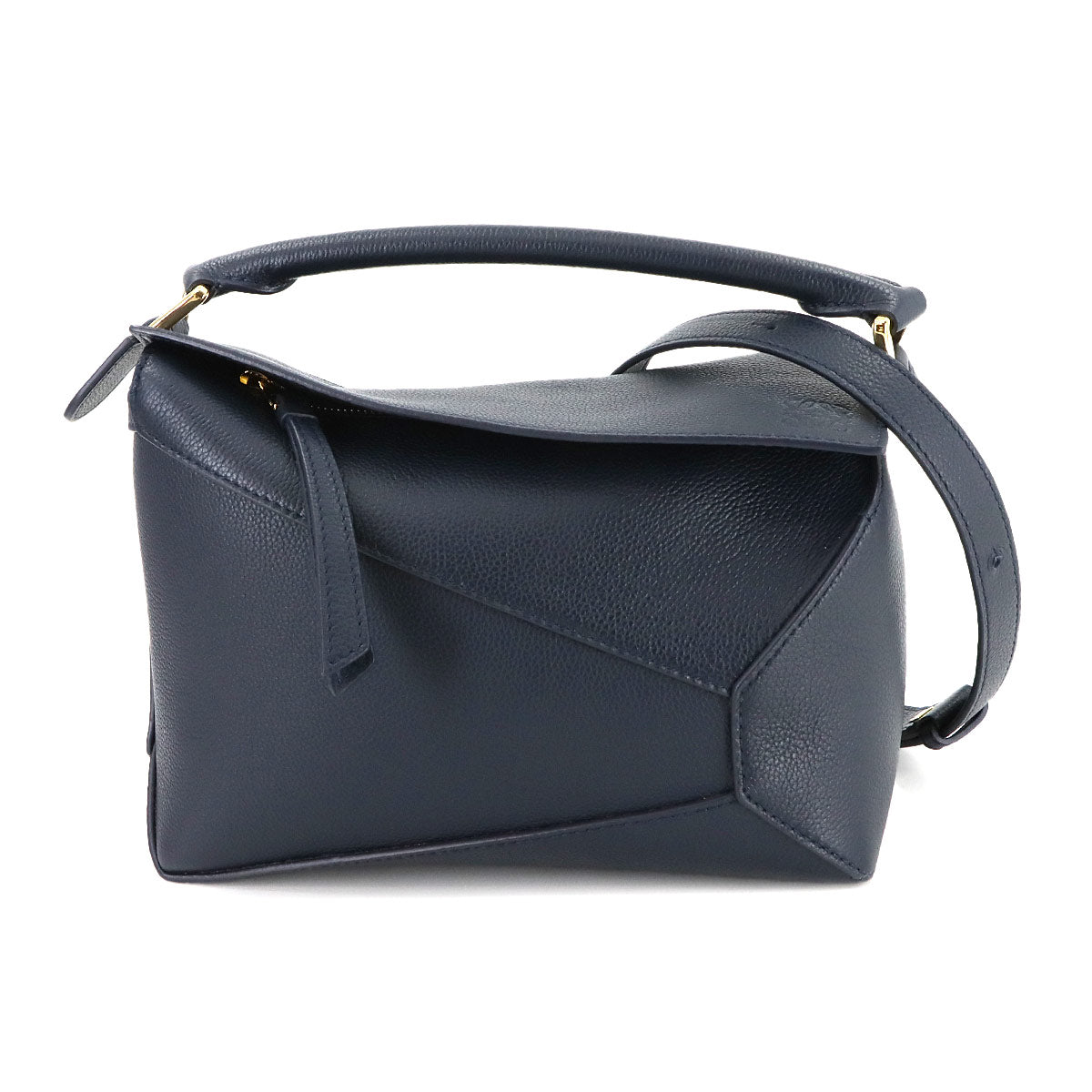 Pazzle Bag Small 2way Hand Shoulder Bag Leather Navy