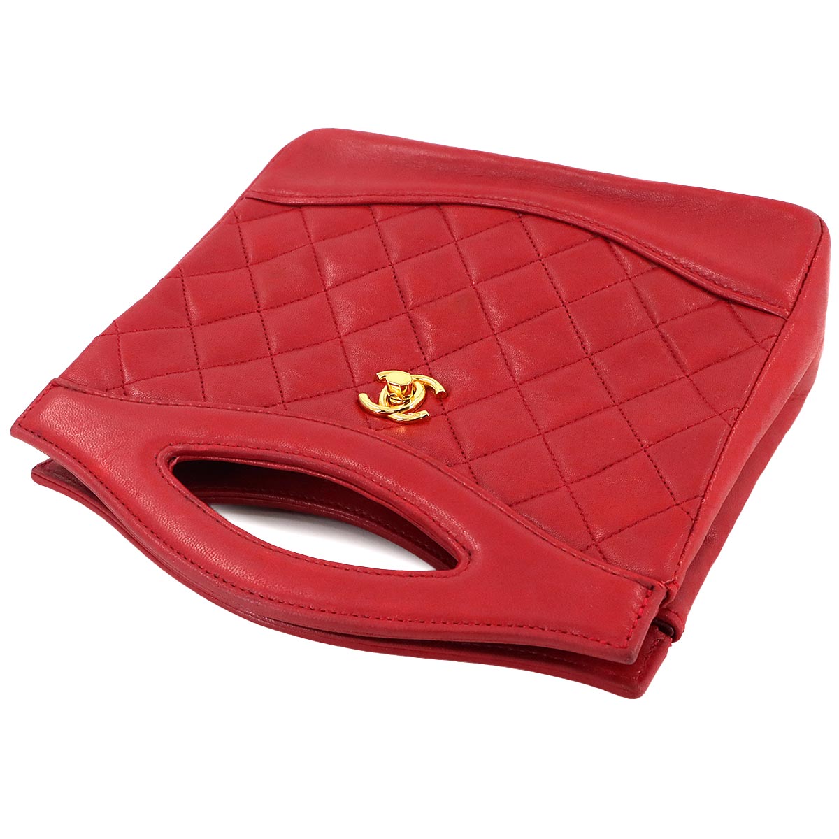 Matelasse 2way Hand Shoulder Bag Leather Red Vintage Purse