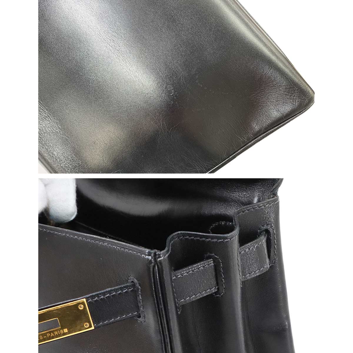 HKelly 28 Box Calf Leather Black 2way Hand Shoulder Bag Purse