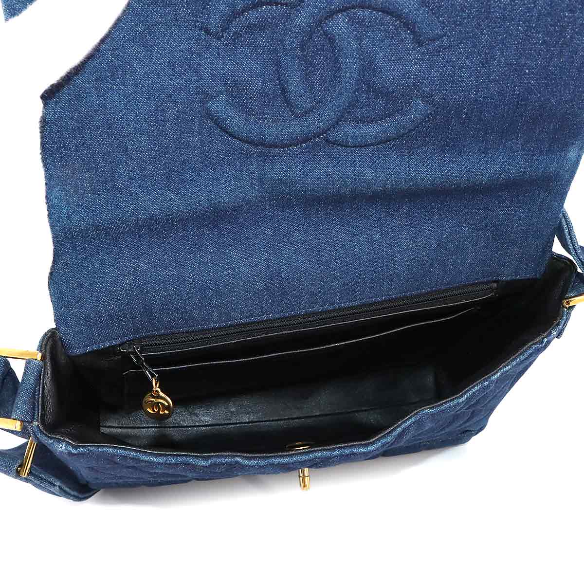 Matelasse Shoulder Bag Denim Blue Vintage