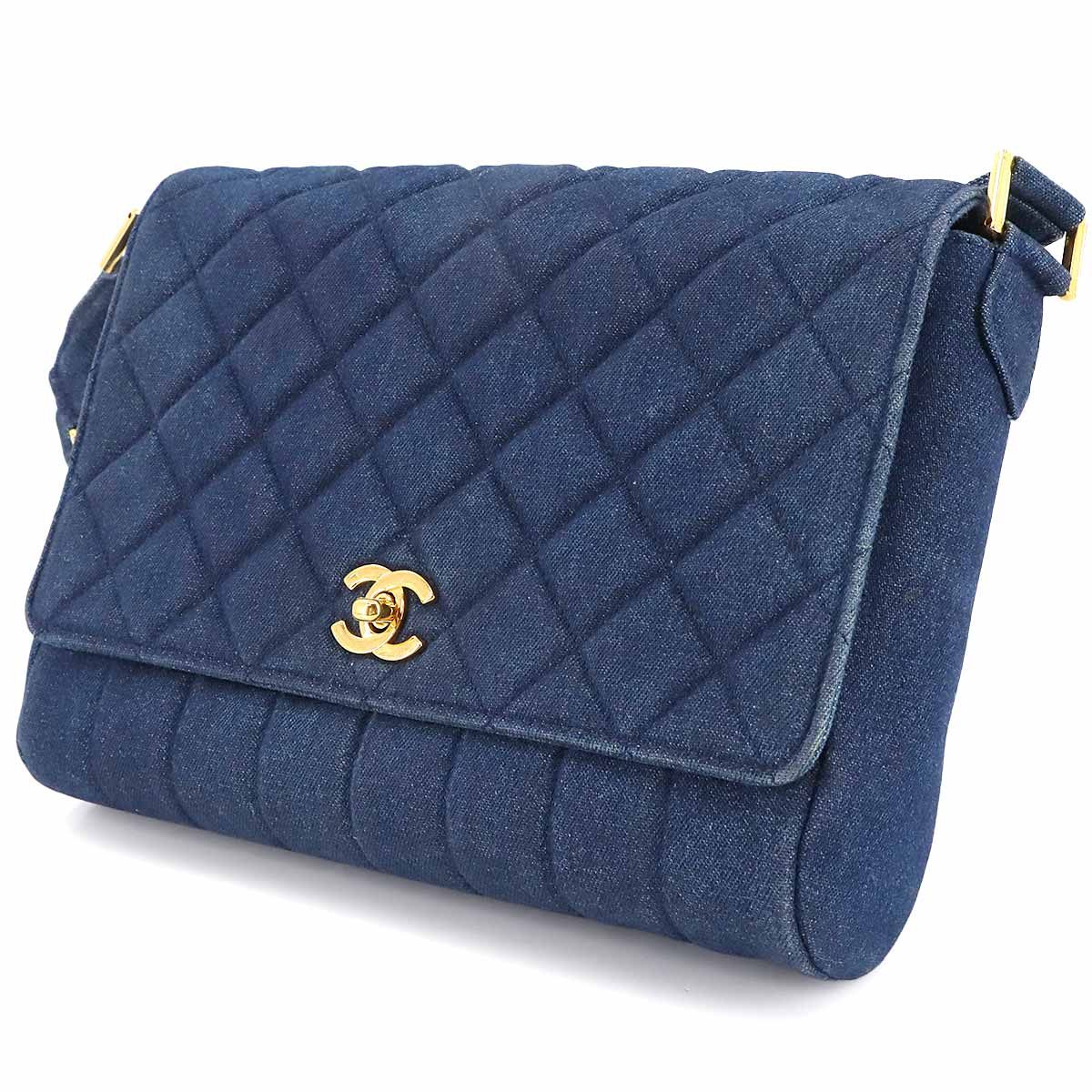 Matelasse Shoulder Bag Denim Blue Vintage