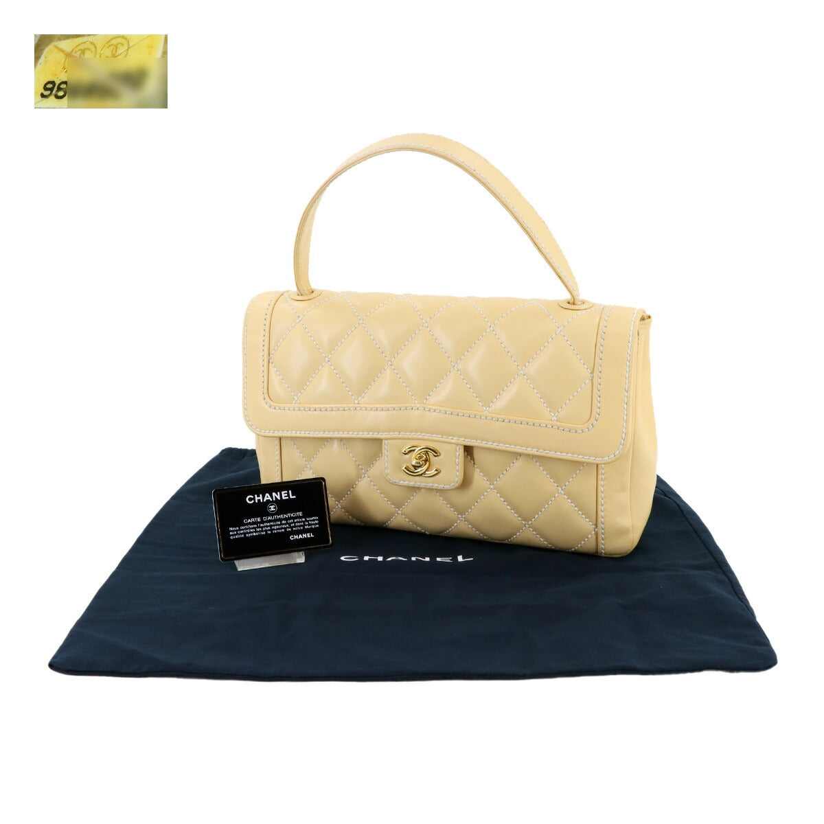 Matelasse Wild Stitch Hand Bag Leather Beige