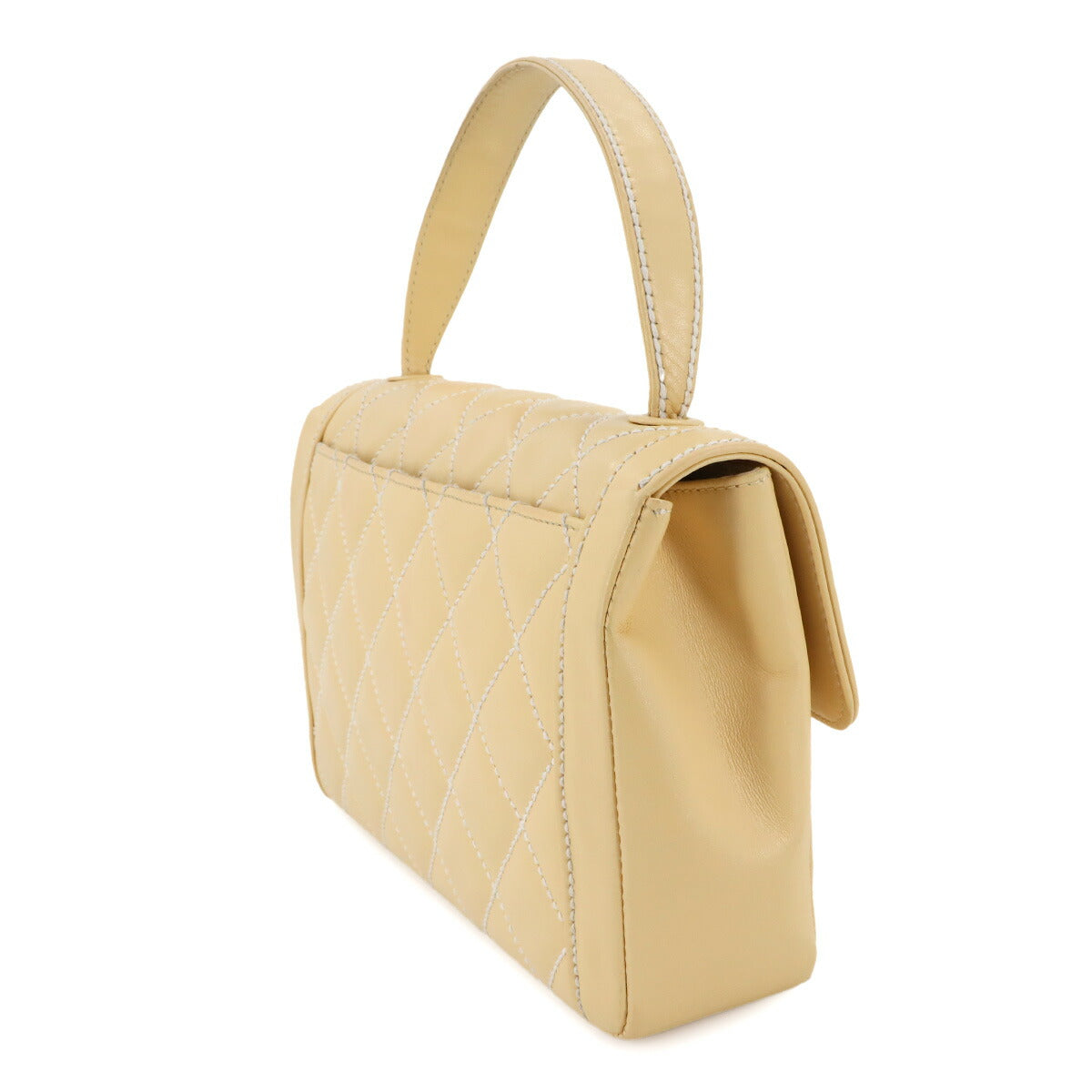 Matelasse Wild Stitch Hand Bag Leather Beige