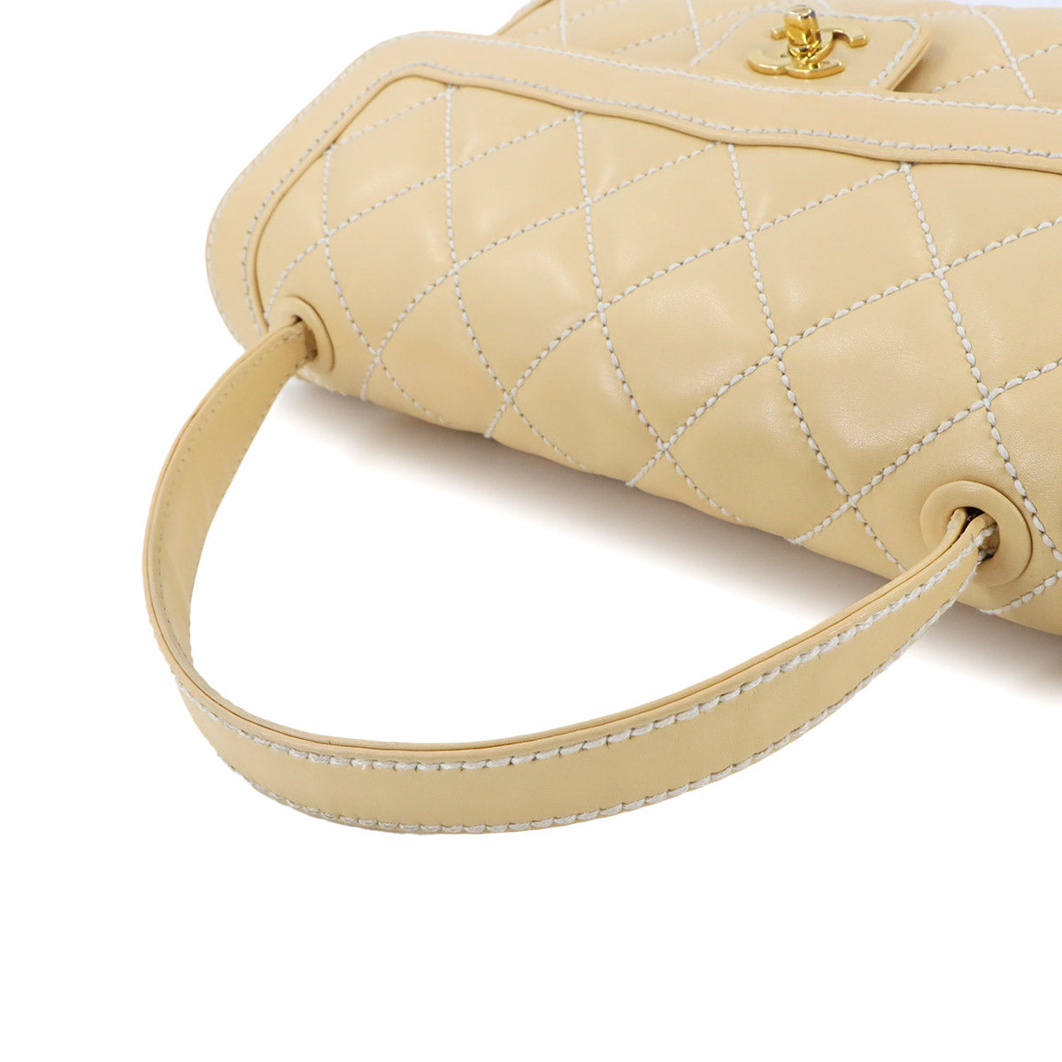 Matelasse Wild Stitch Hand Bag Leather Beige