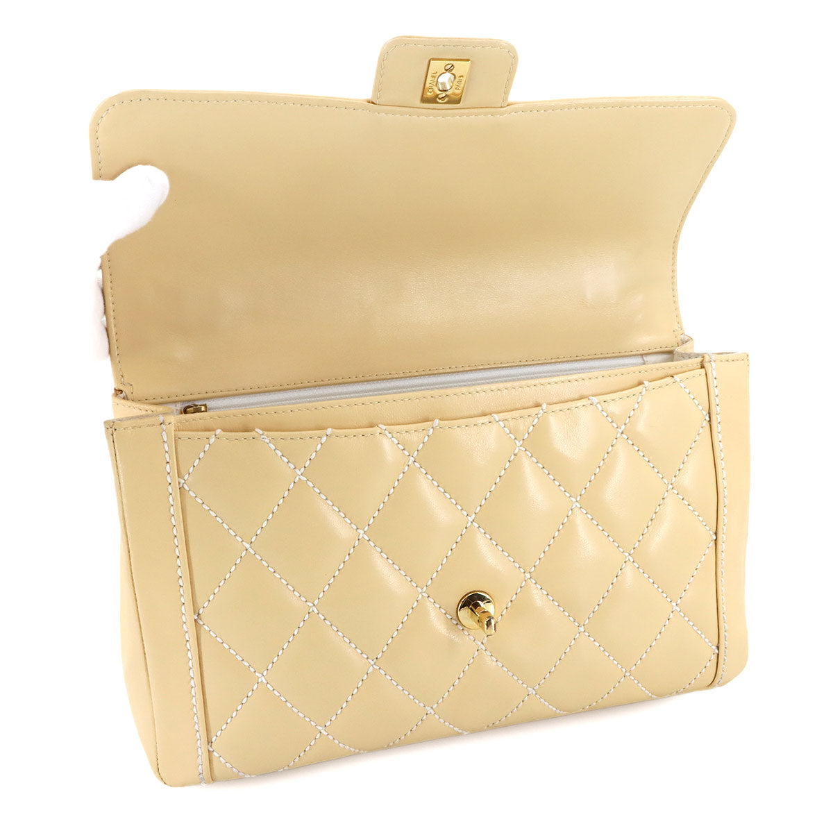 Matelasse Wild Stitch Hand Bag Leather Beige