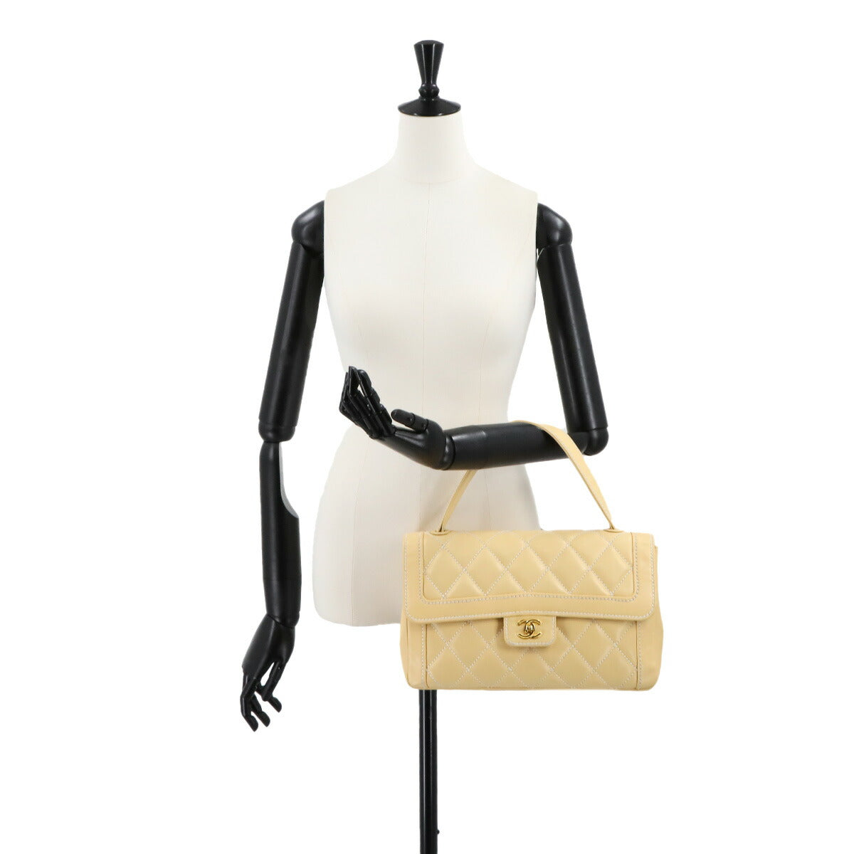 Matelasse Wild Stitch Hand Bag Leather Beige