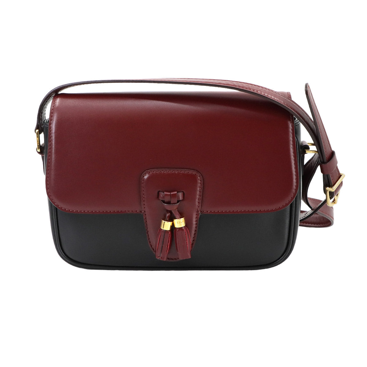 Tassels Shoulder Bag Leather Leather Bordeaux Black