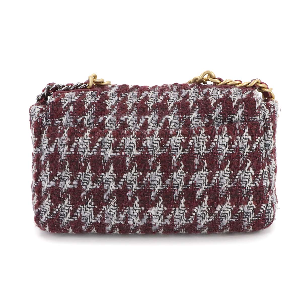 19 Chain Hand Shoulder Bag Tweed Leather Black AS1160