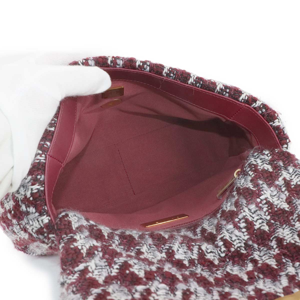 19 Chain Hand Shoulder Bag Tweed Leather Black AS1160