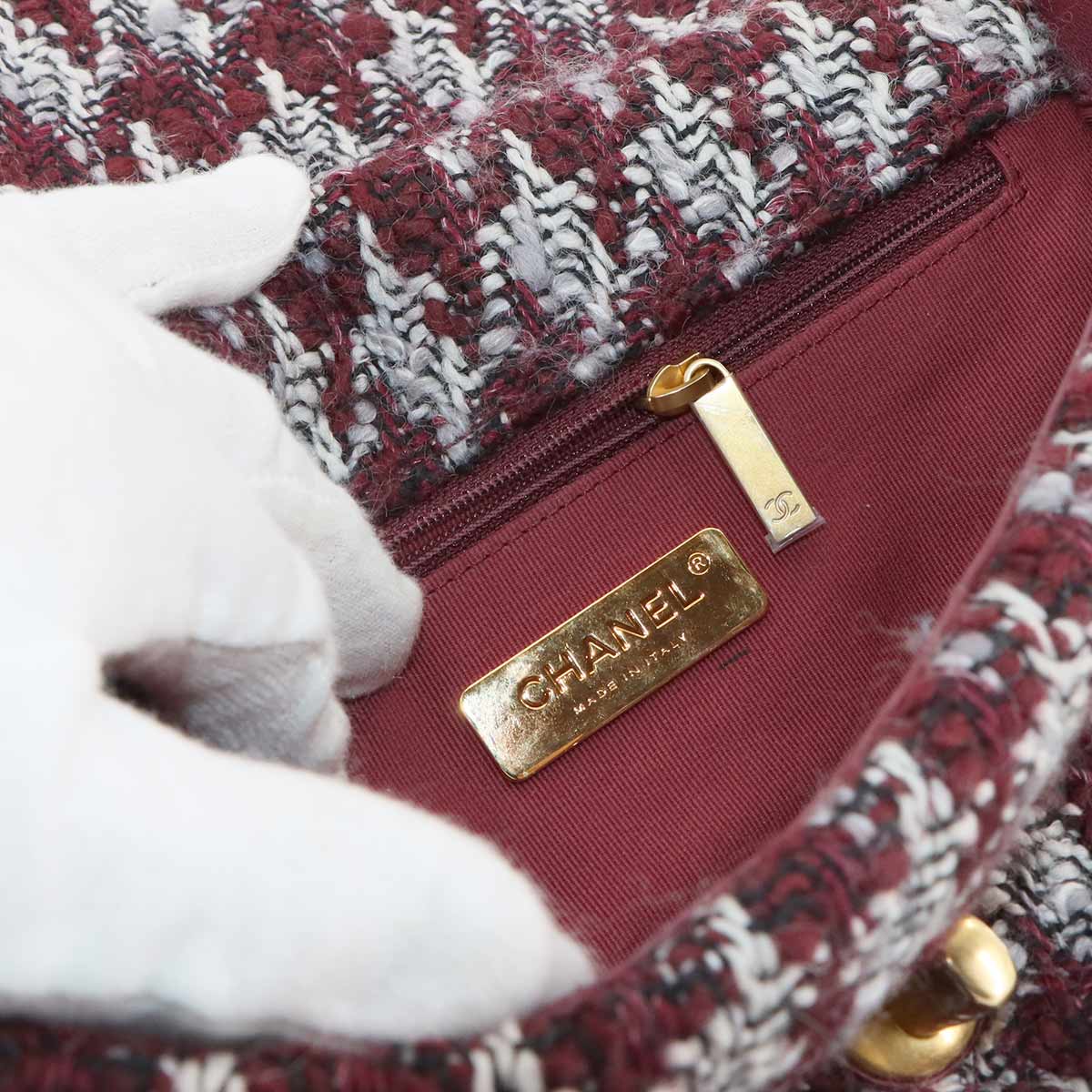 19 Chain Hand Shoulder Bag Tweed Leather Black AS1160