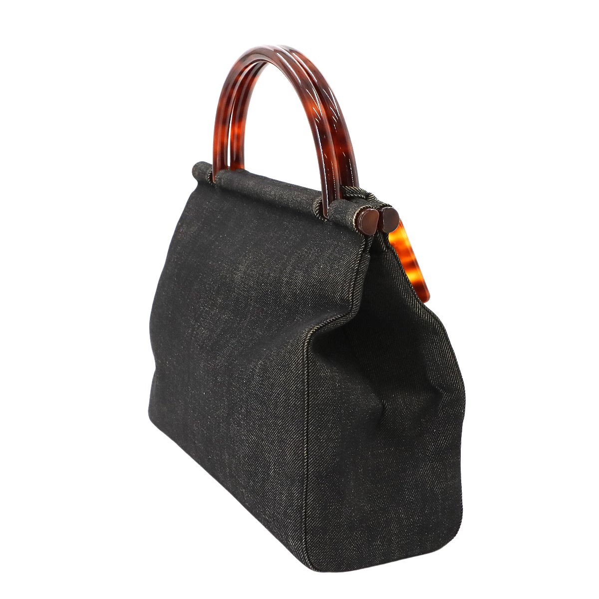 Plastic Handle Hand Bag Denim Black Vintage Purse