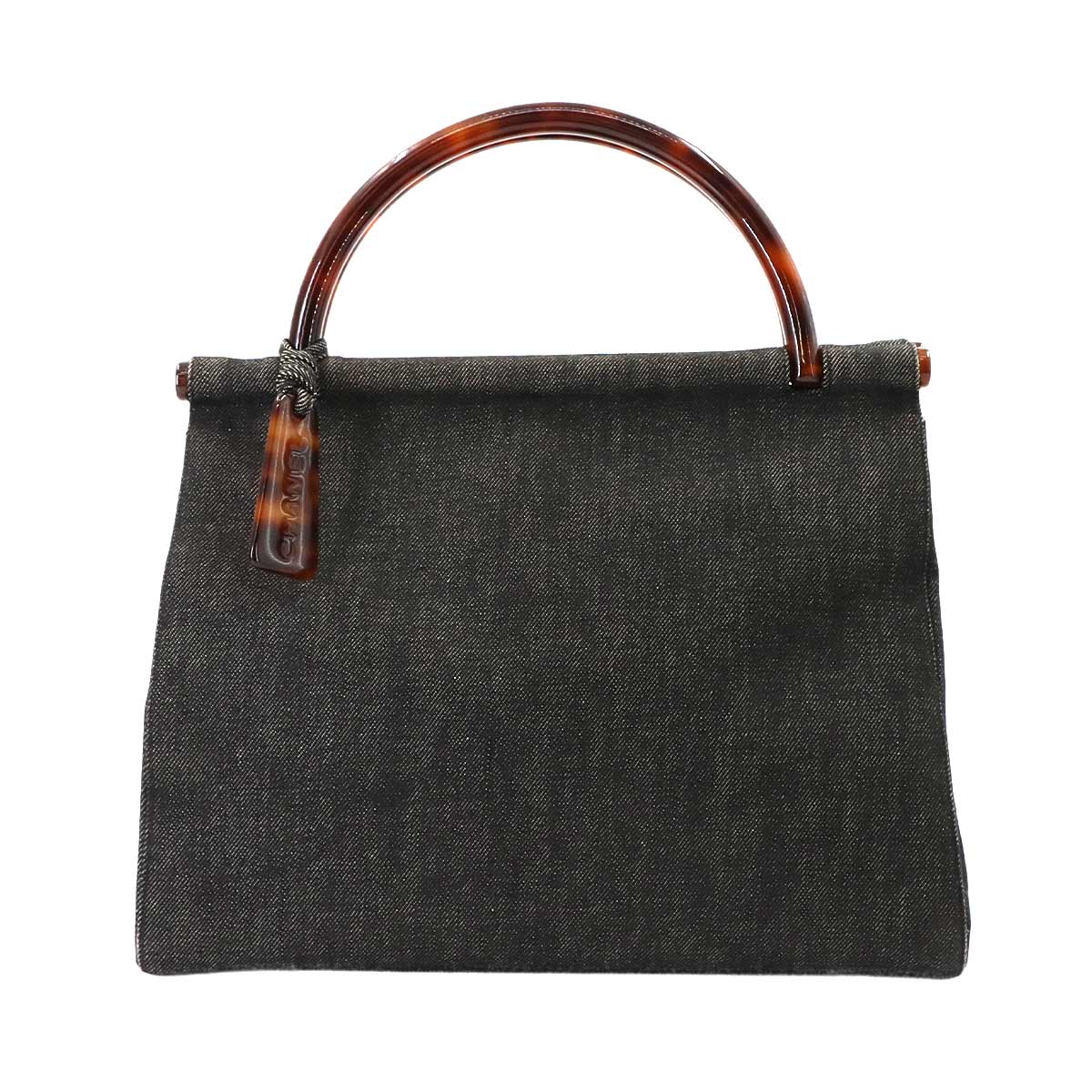 Plastic Handle Hand Bag Denim Black Vintage Purse