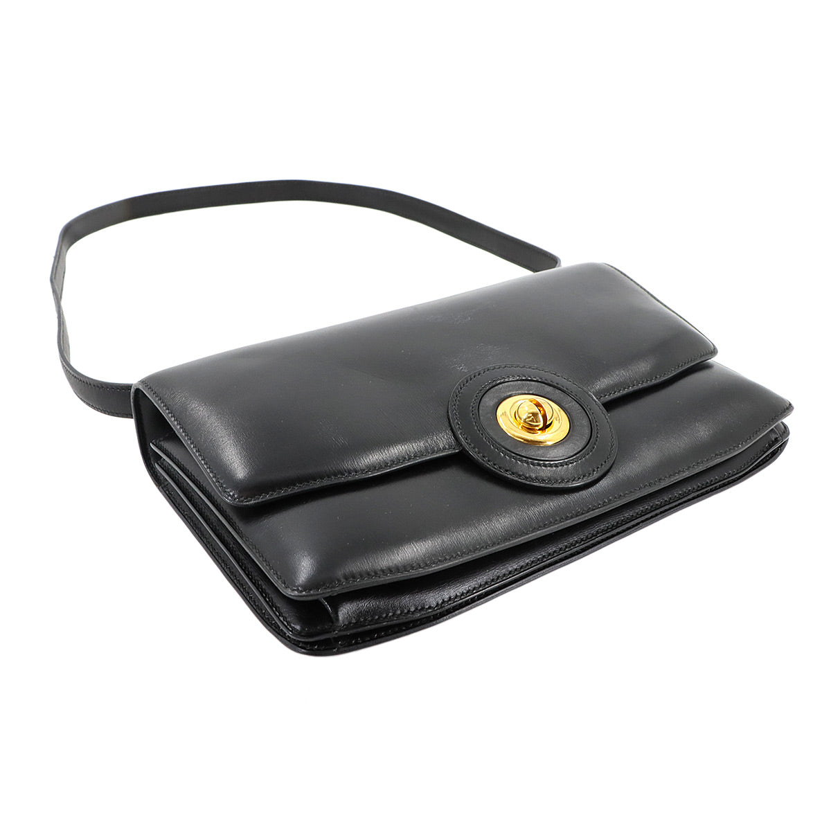 Shoulder Bag Box Calf Leather Black Vintage Purse