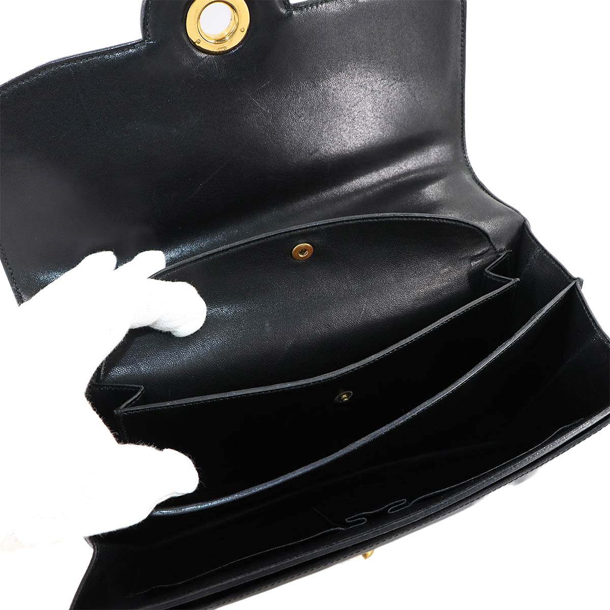 Shoulder Bag Box Calf Leather Black Vintage Purse