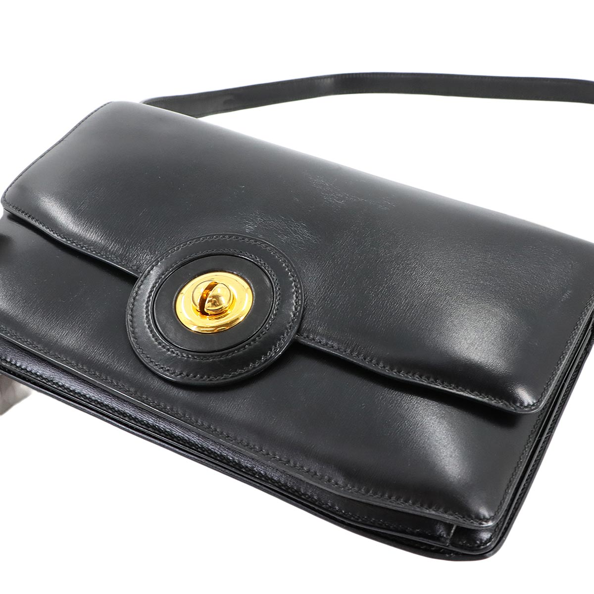 Shoulder Bag Box Calf Leather Black Vintage Purse