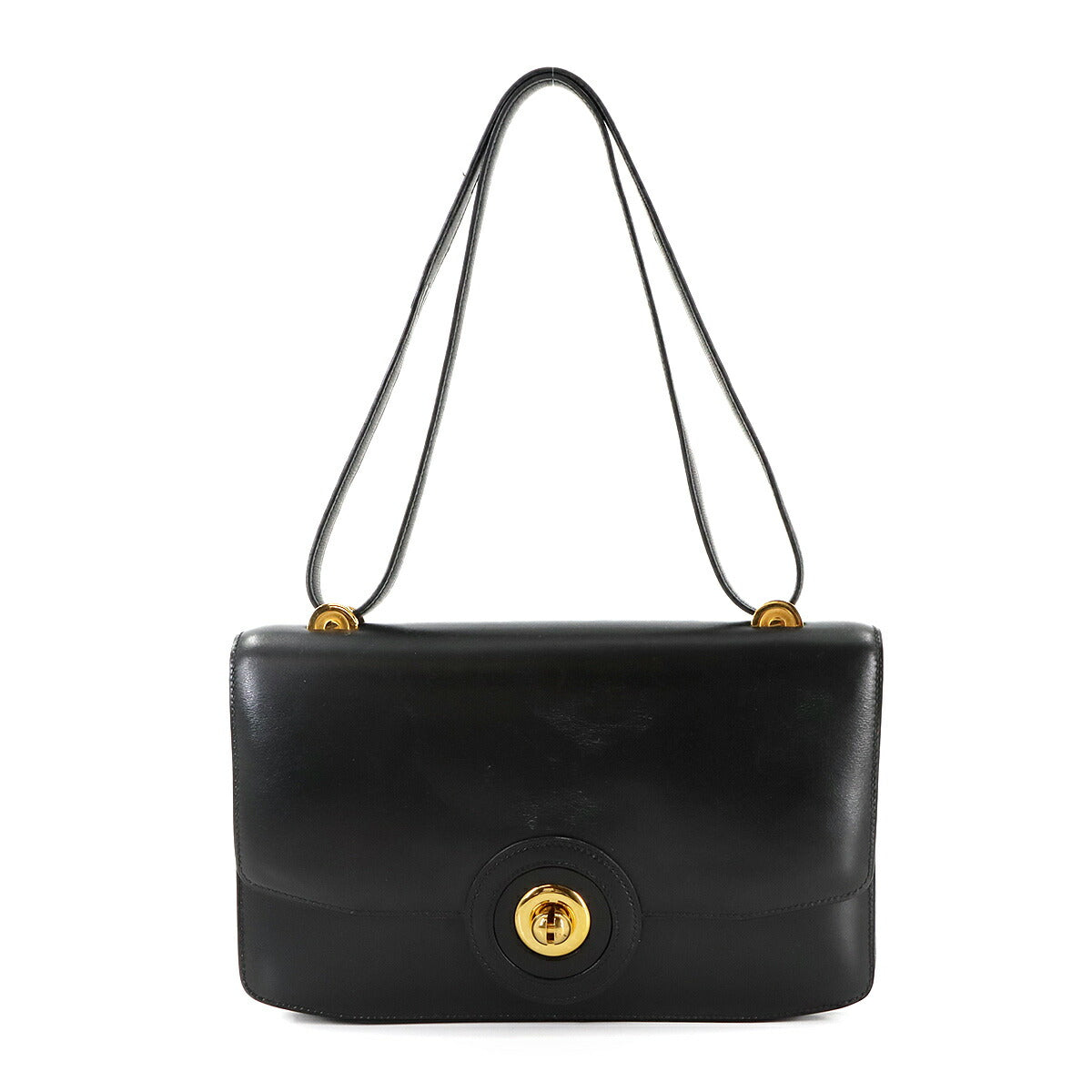 Shoulder Bag Box Calf Leather Black Vintage Purse