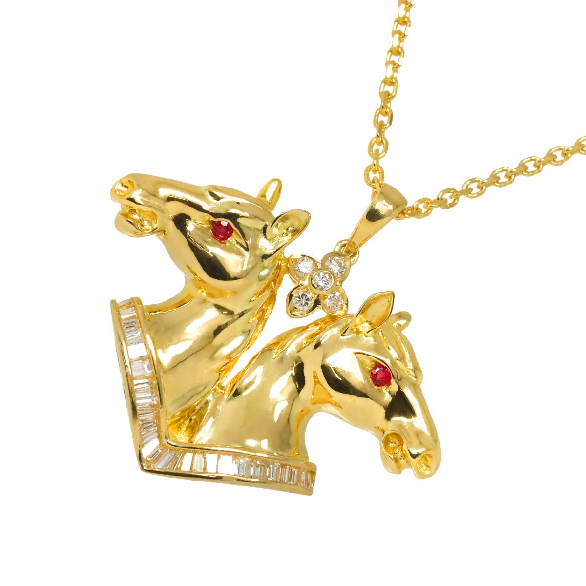 Ruby 0.13ct Diamond 0.99ct Necklace 18K 18K Yellow Gold 750