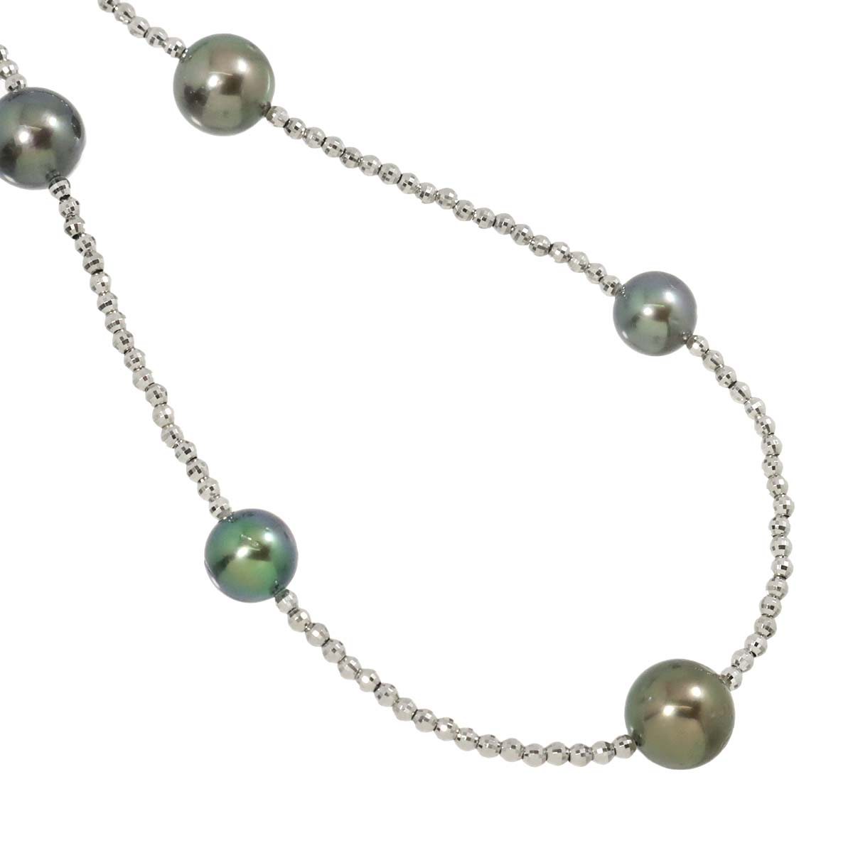 Black Pearl 12.1mm-9.0mm Necklace 18K K18 WG White Gold 750