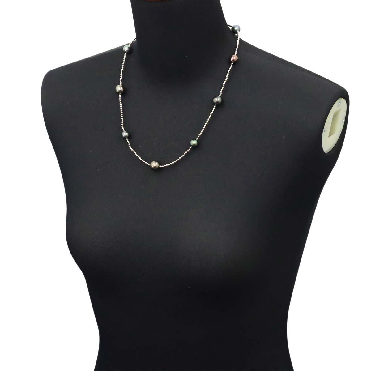 Black Pearl 12.1mm-9.0mm Necklace 18K K18 WG White Gold 750