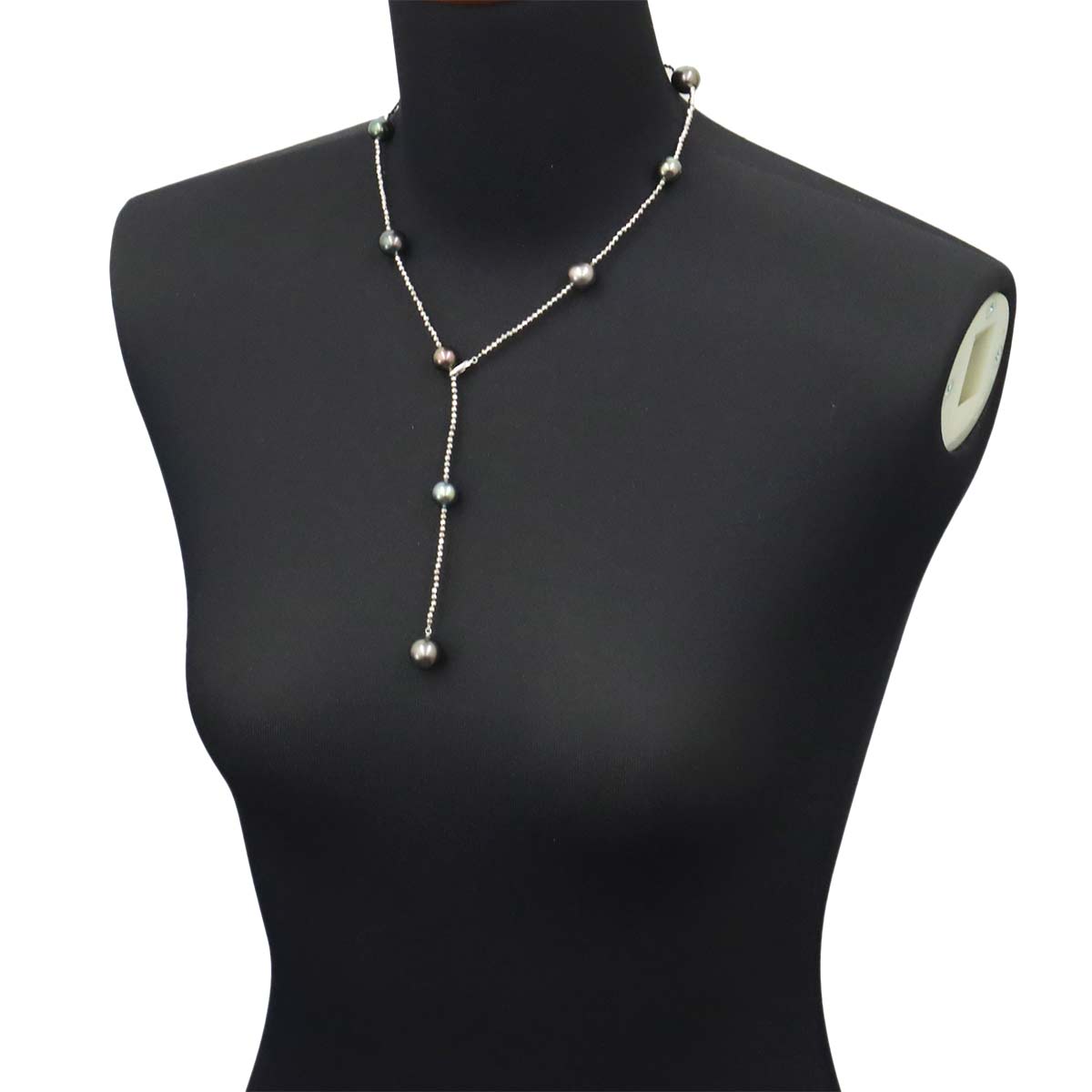 Black Pearl 12.1mm-9.0mm Necklace 18K K18 WG White Gold 750