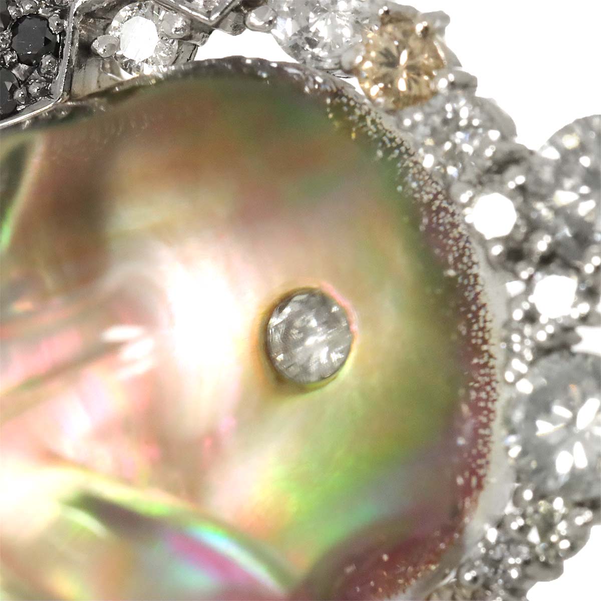 Quartz 35.20ct Shell Diamond 1.25ct/0.36ct Pendant Top Pt Platinum