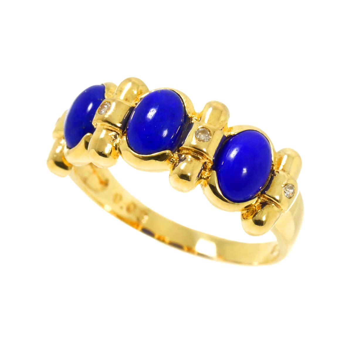 Lapis Lazuli Diamond 0.03ct Ring 18K Yellow Gold 750 size5.25-5.5(US)