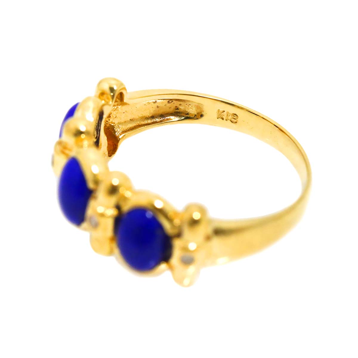Lapis Lazuli Diamond 0.03ct Ring 18K Yellow Gold 750 size5.25-5.5(US)