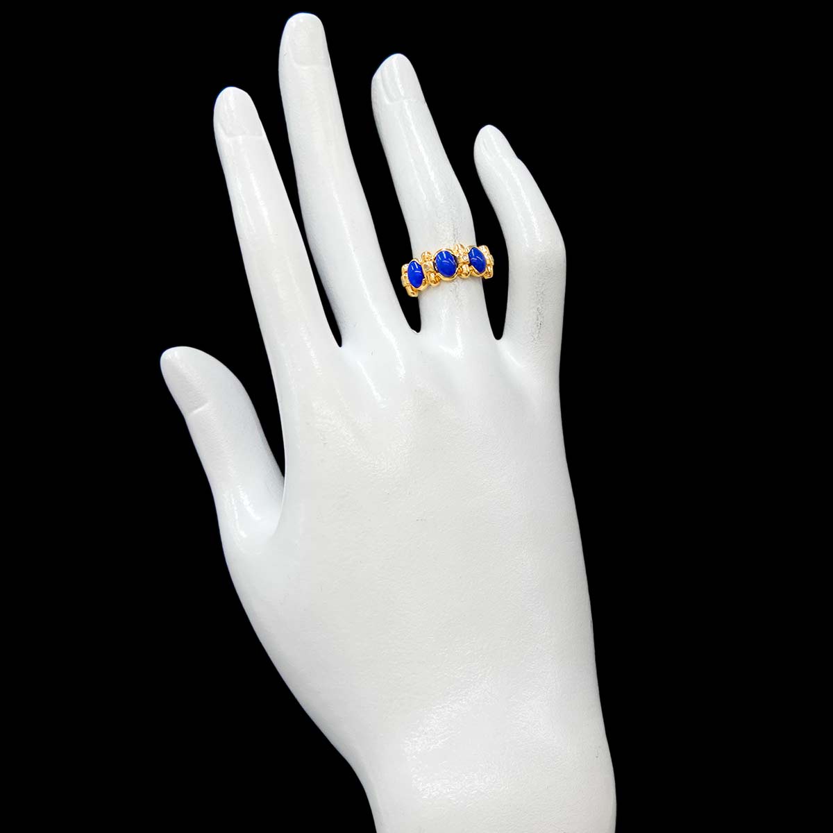 Lapis Lazuli Diamond 0.03ct Ring 18K Yellow Gold 750 size5.25-5.5(US)