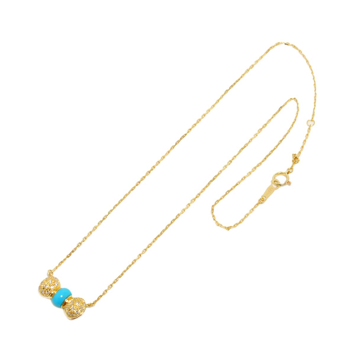 Turquoise Diamond 0.17ct Necklace 18K K18 Yellow Gold 750