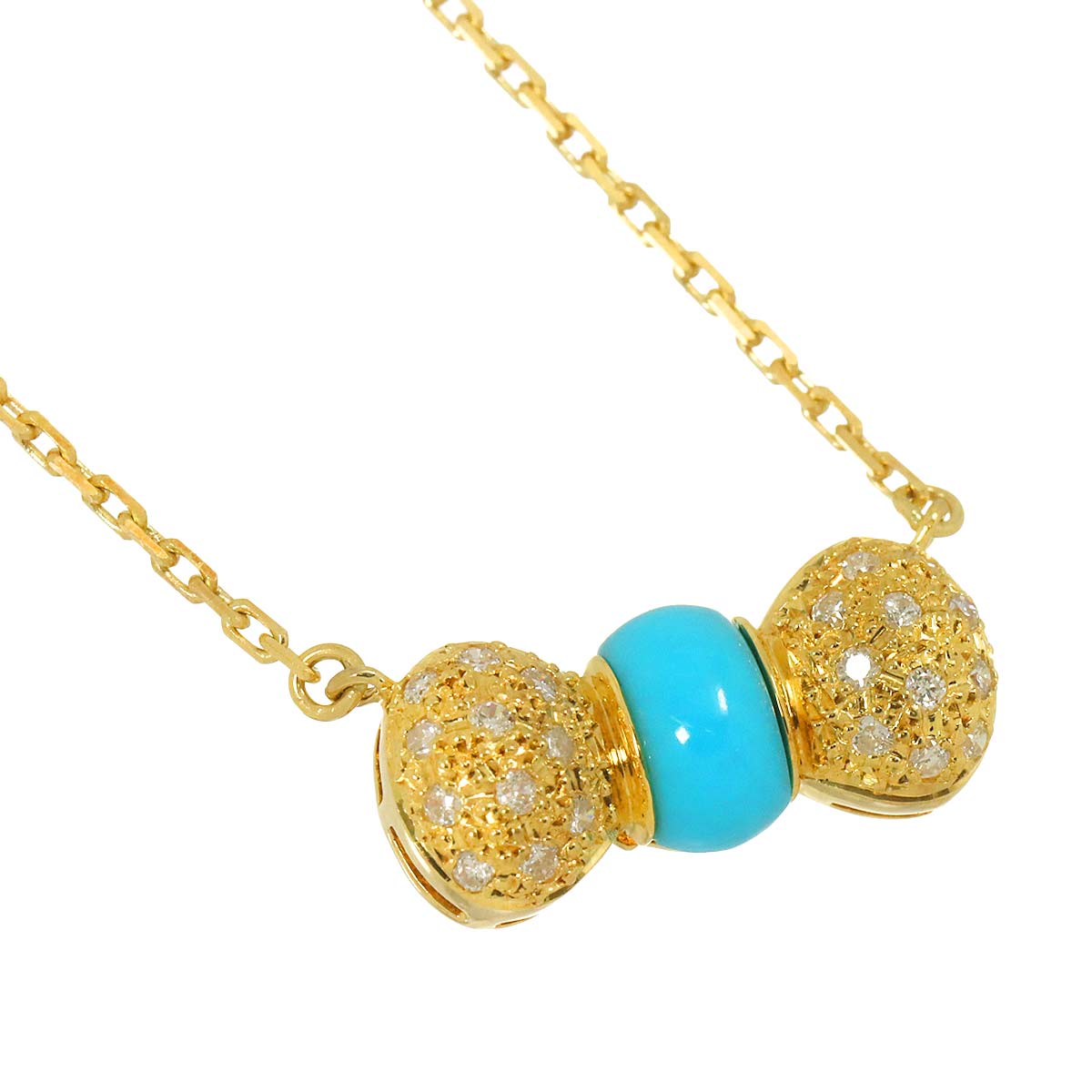 Turquoise Diamond 0.17ct Necklace 18K K18 Yellow Gold 750