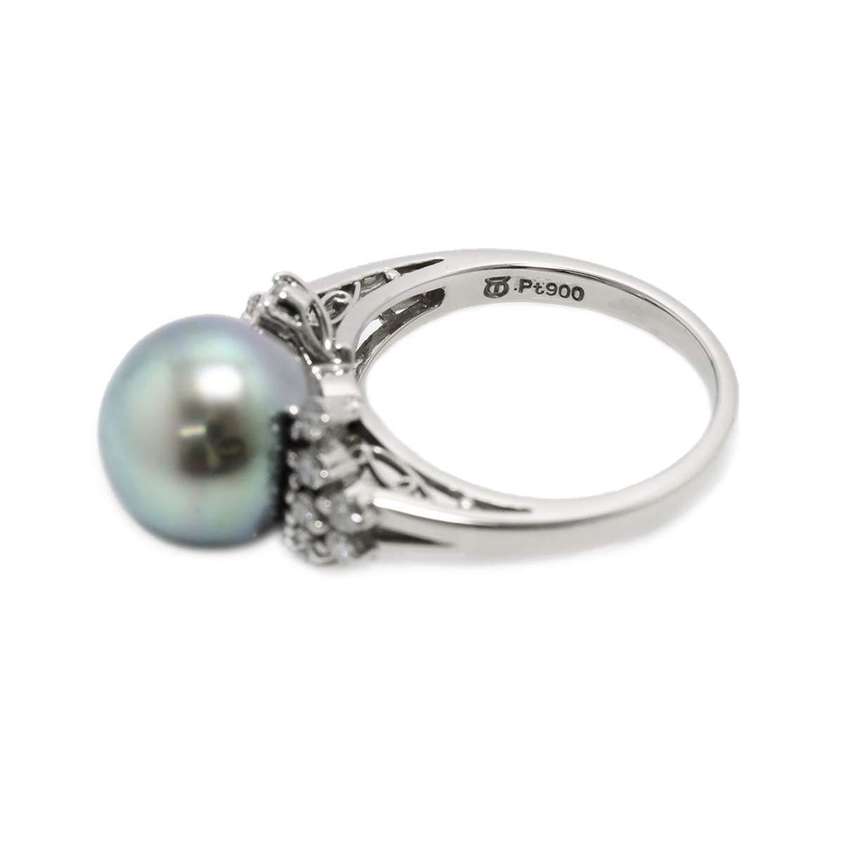 Black Pearl 10.5mm Diamond 0.30ct Ring Platinum size5.25(US)