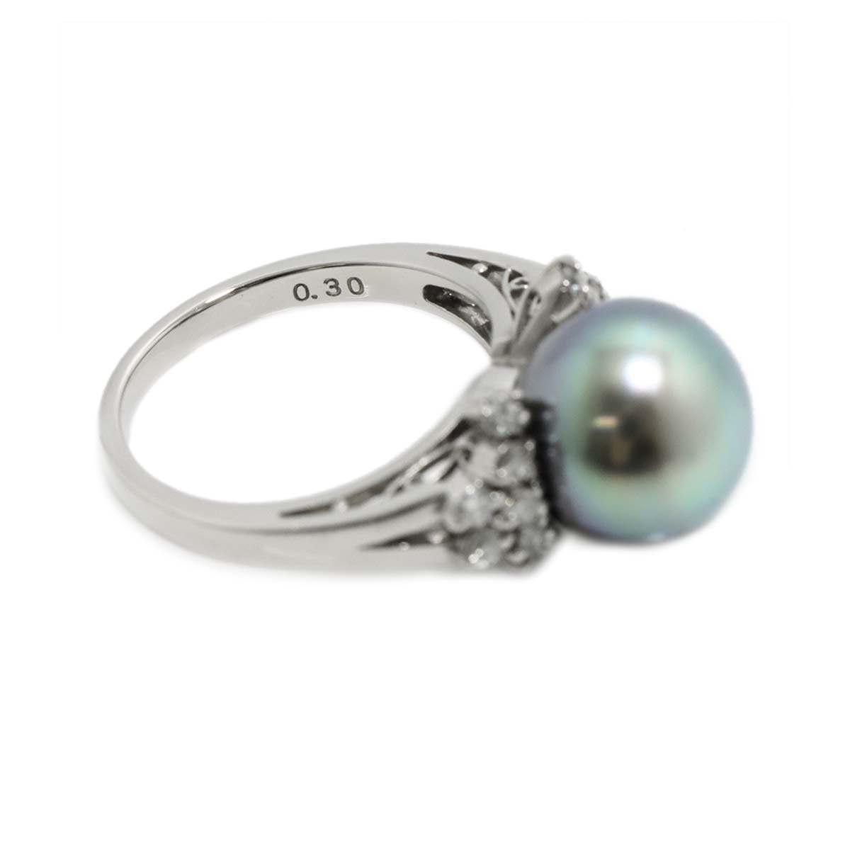 Black Pearl 10.5mm Diamond 0.30ct Ring Platinum size5.25(US)