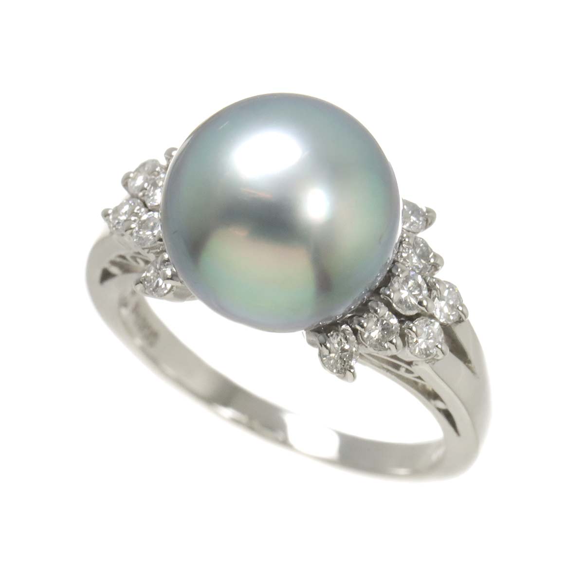 Black Pearl 10.5mm Diamond 0.30ct Ring Platinum size5.25(US)