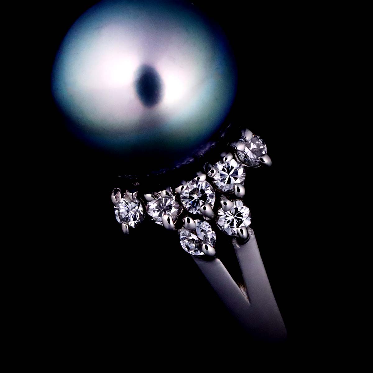 Black Pearl 10.5mm Diamond 0.30ct Ring Platinum size5.25(US)