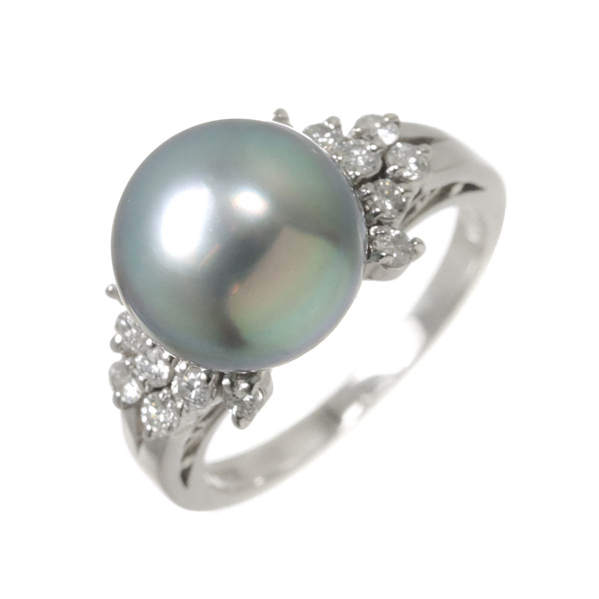 Black Pearl 10.5mm Diamond 0.30ct Ring Platinum size5.25(US)