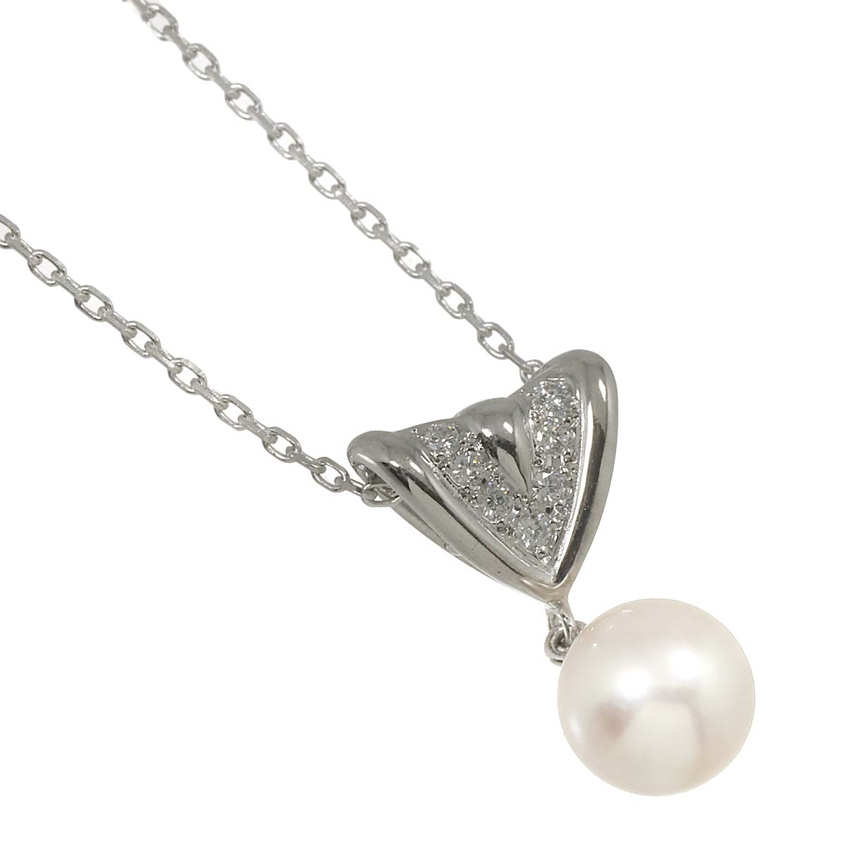 Akoya Pearl 7.6mm Diamond Necklace 14K White Gold 585