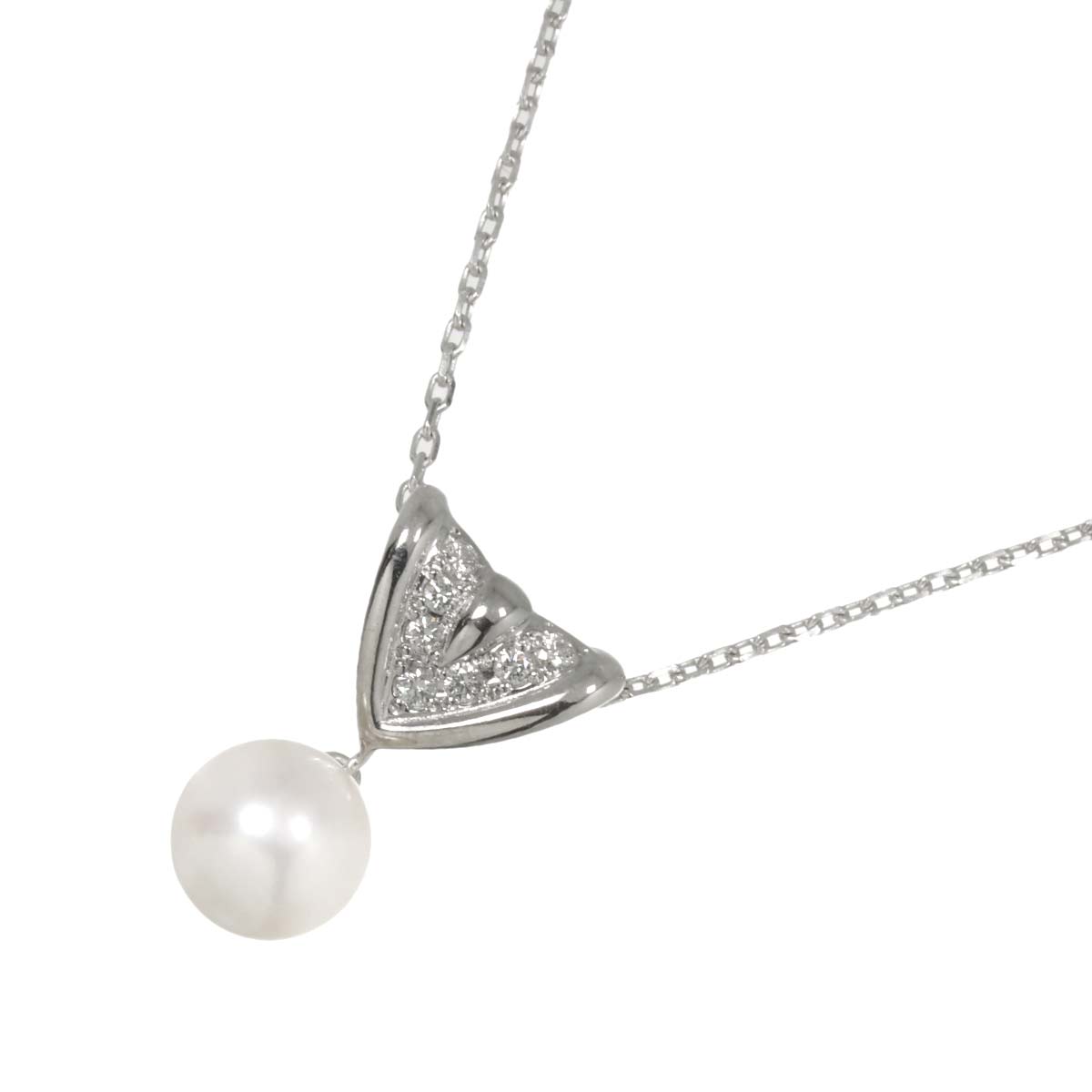 Akoya Pearl 7.6mm Diamond Necklace 14K White Gold 585