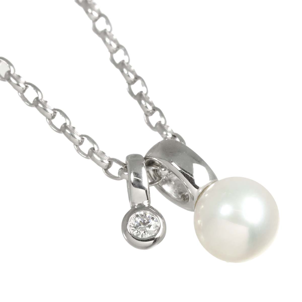 Akoya Pearl 6.7mm Diamond Necklace 18K White Gold 750