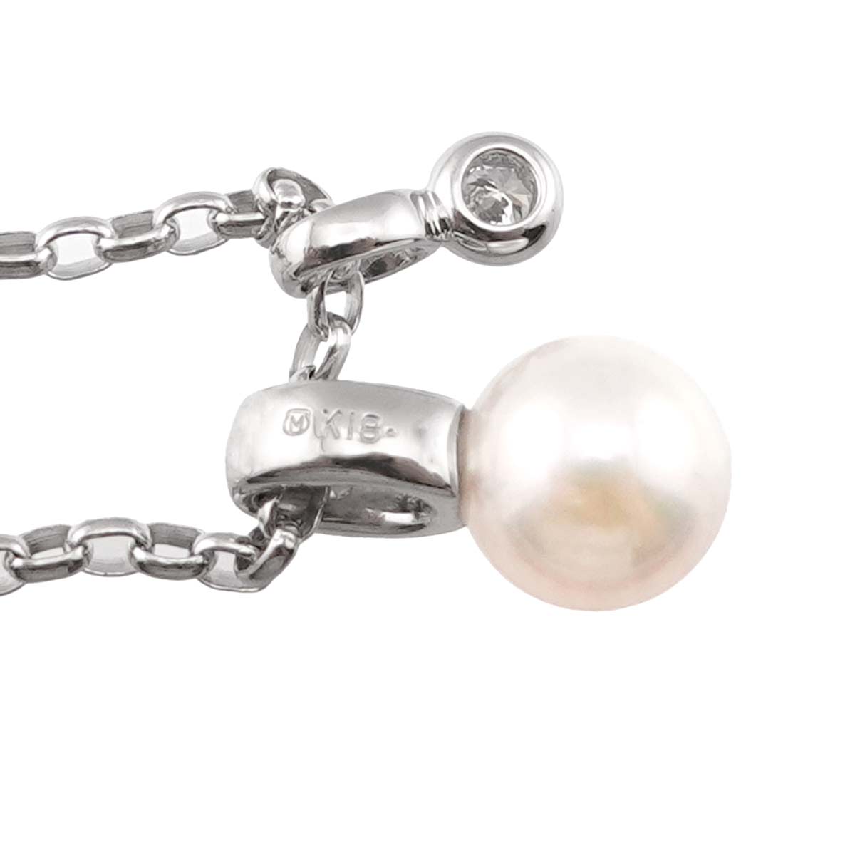 Akoya Pearl 6.7mm Diamond Necklace 18K White Gold 750