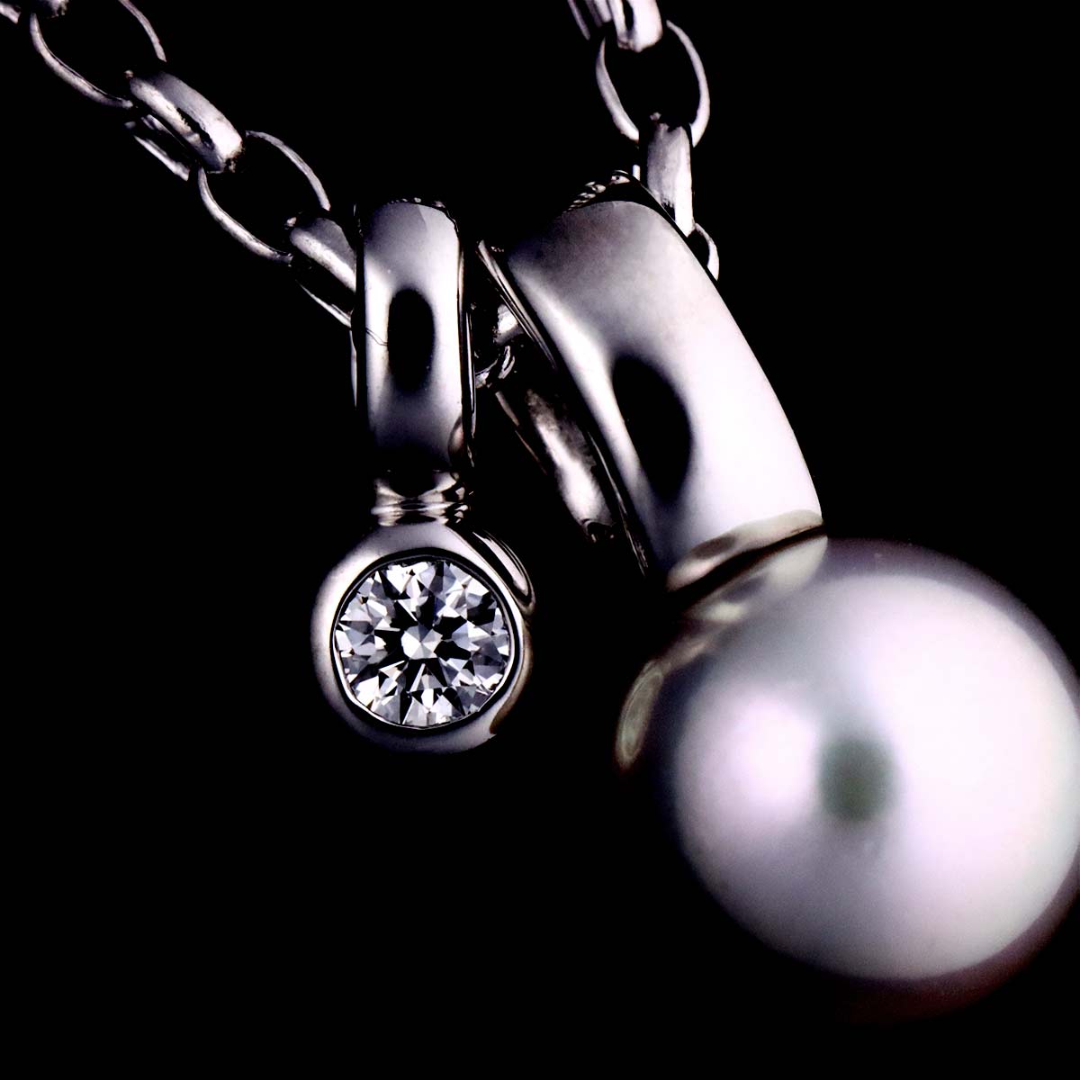 Akoya Pearl 6.7mm Diamond Necklace 18K White Gold 750